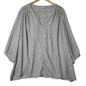 Rose Olive Womens 3X Boho Peasant Blouse‎ Smocked Dot Print Flowy Top Plus Size